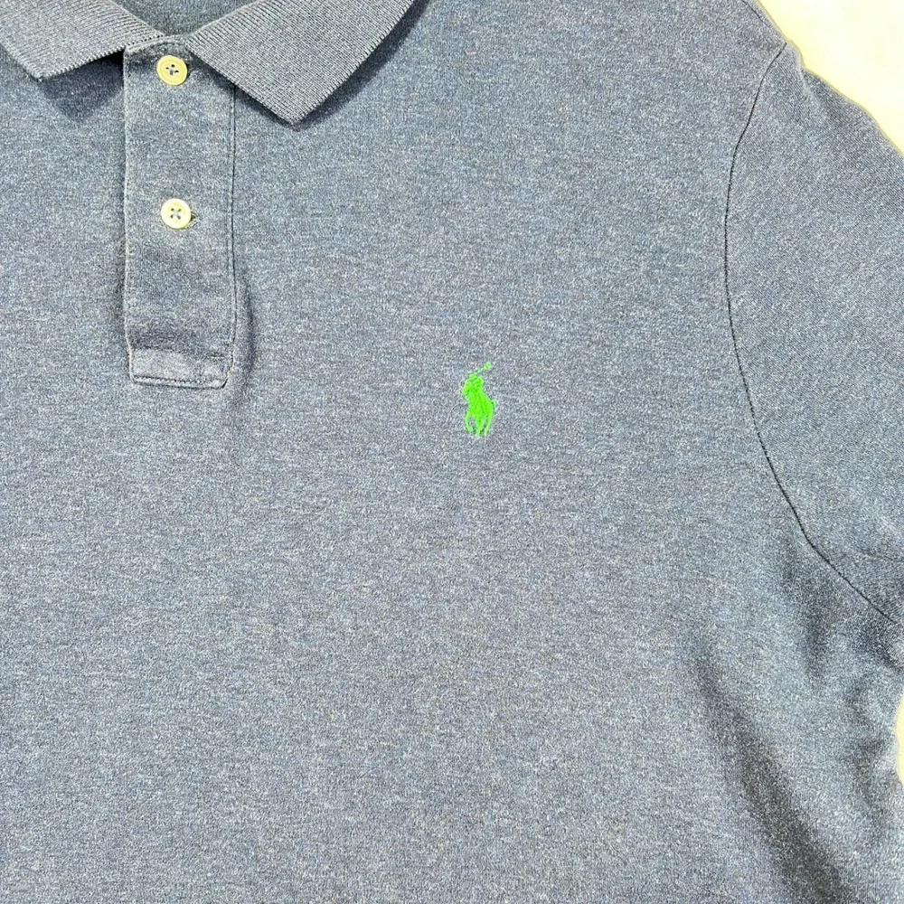 Polo Ralph Lauren Mens XL Blue Short Sleeve Polo Shirt Green Pony Logo Cotton